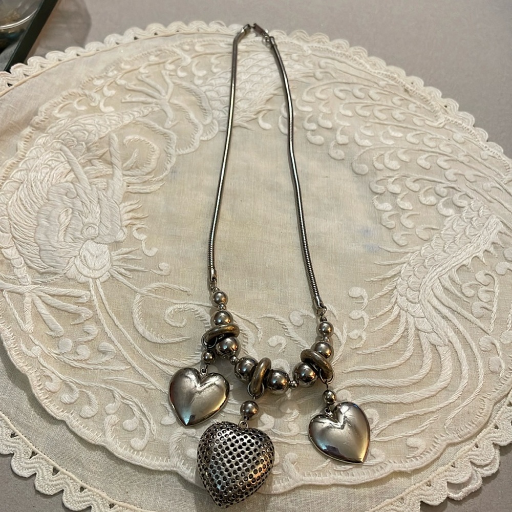 Vintage silver tone heart necklace